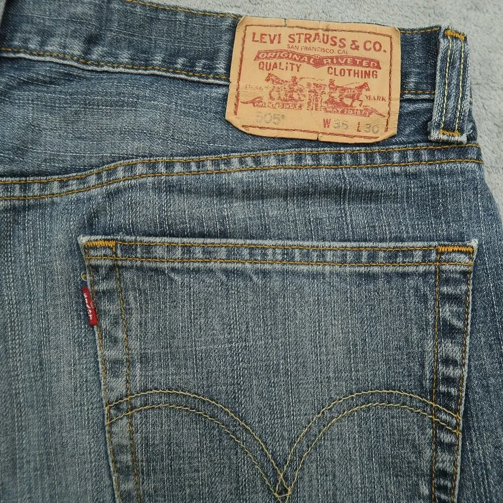 Levi's 505 Jeans Mens 36x30 Blue Regular Straight 100% Cotton Denim Timeworn